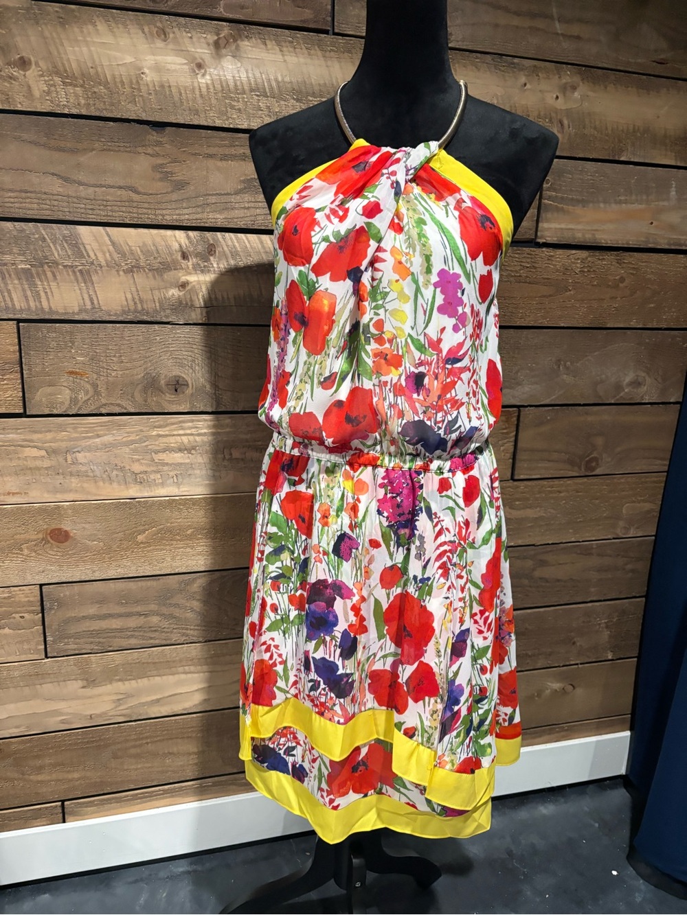 Jessica Simpson Strapless Floral Poppy Dress in White, Red & Yellow